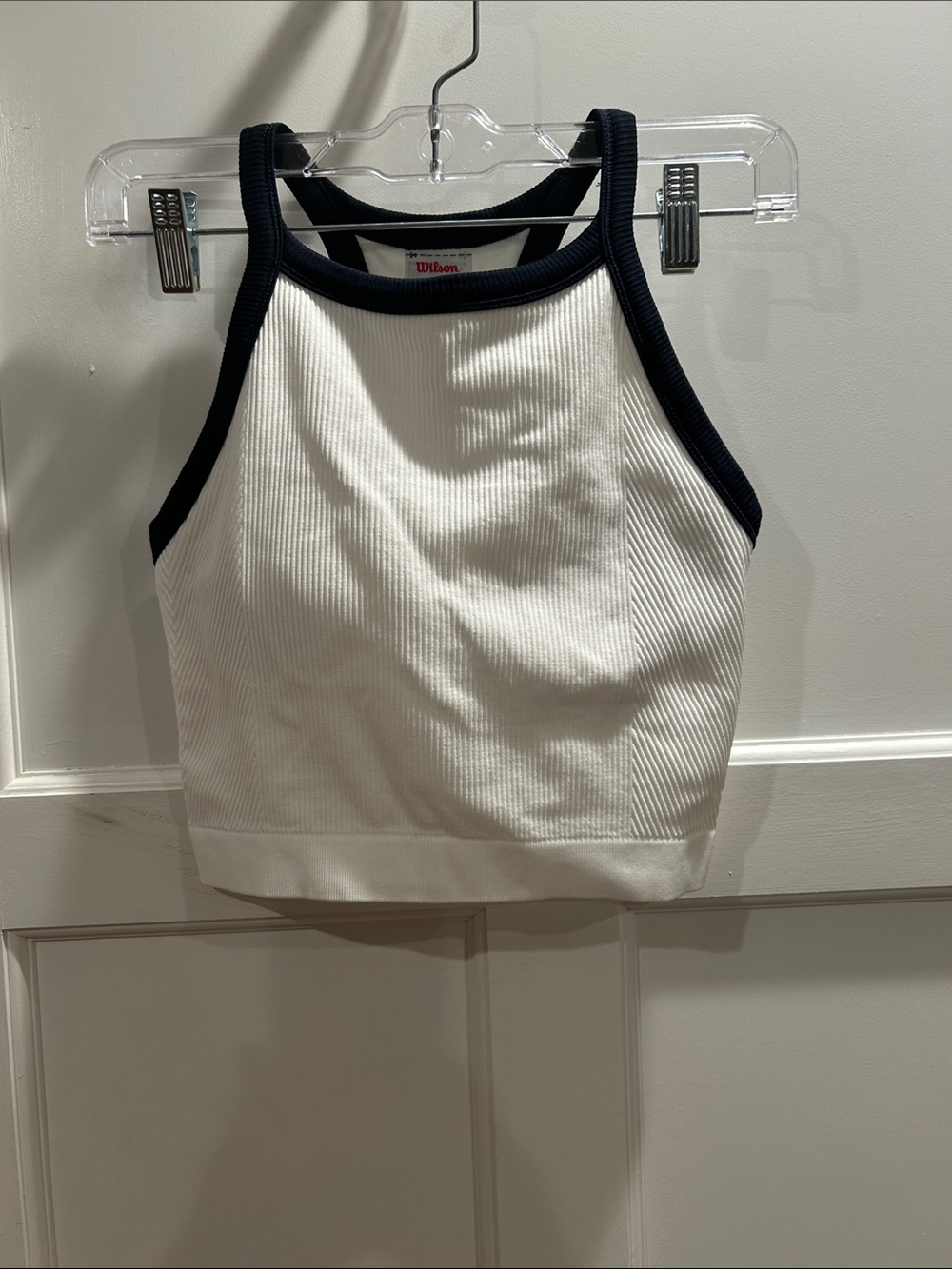 Wilson White Ribbed Athletic Tank with Navy Trim